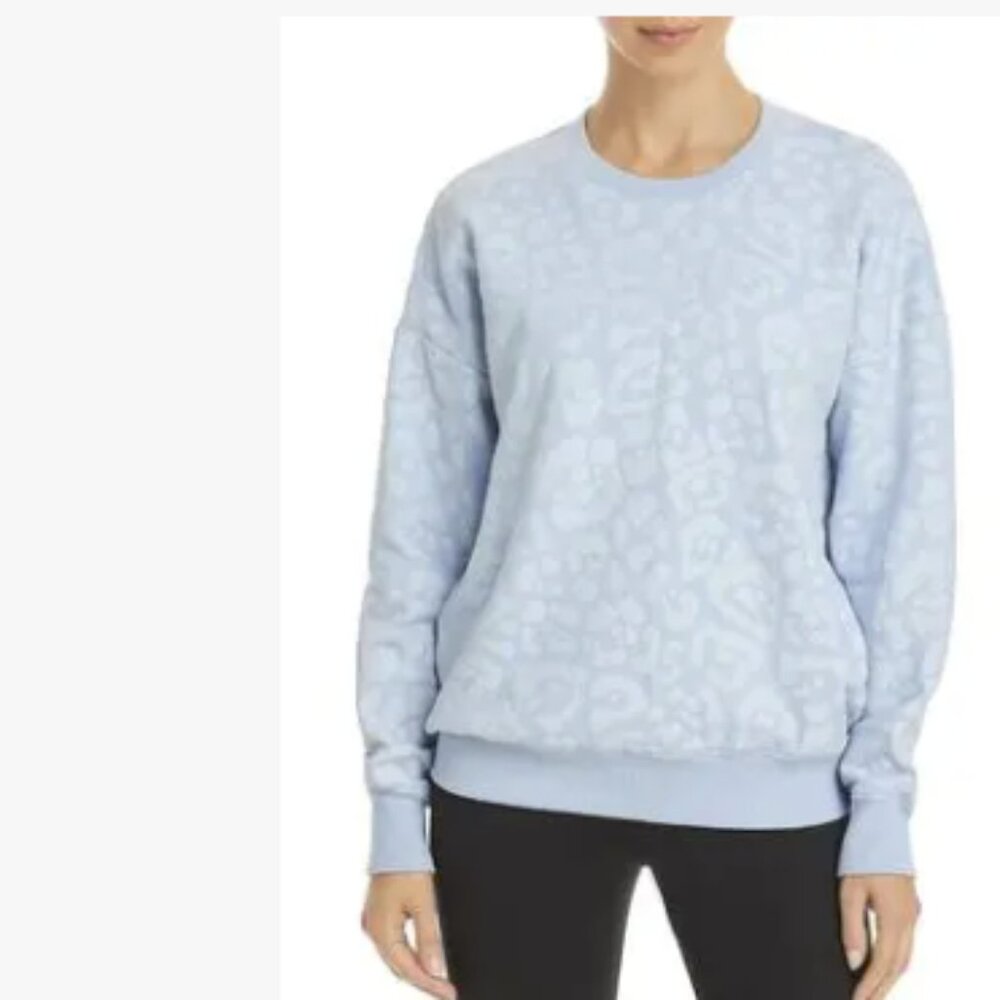 Aqua Light Blue Leopard Print pullover Sweatshirt Size Large
